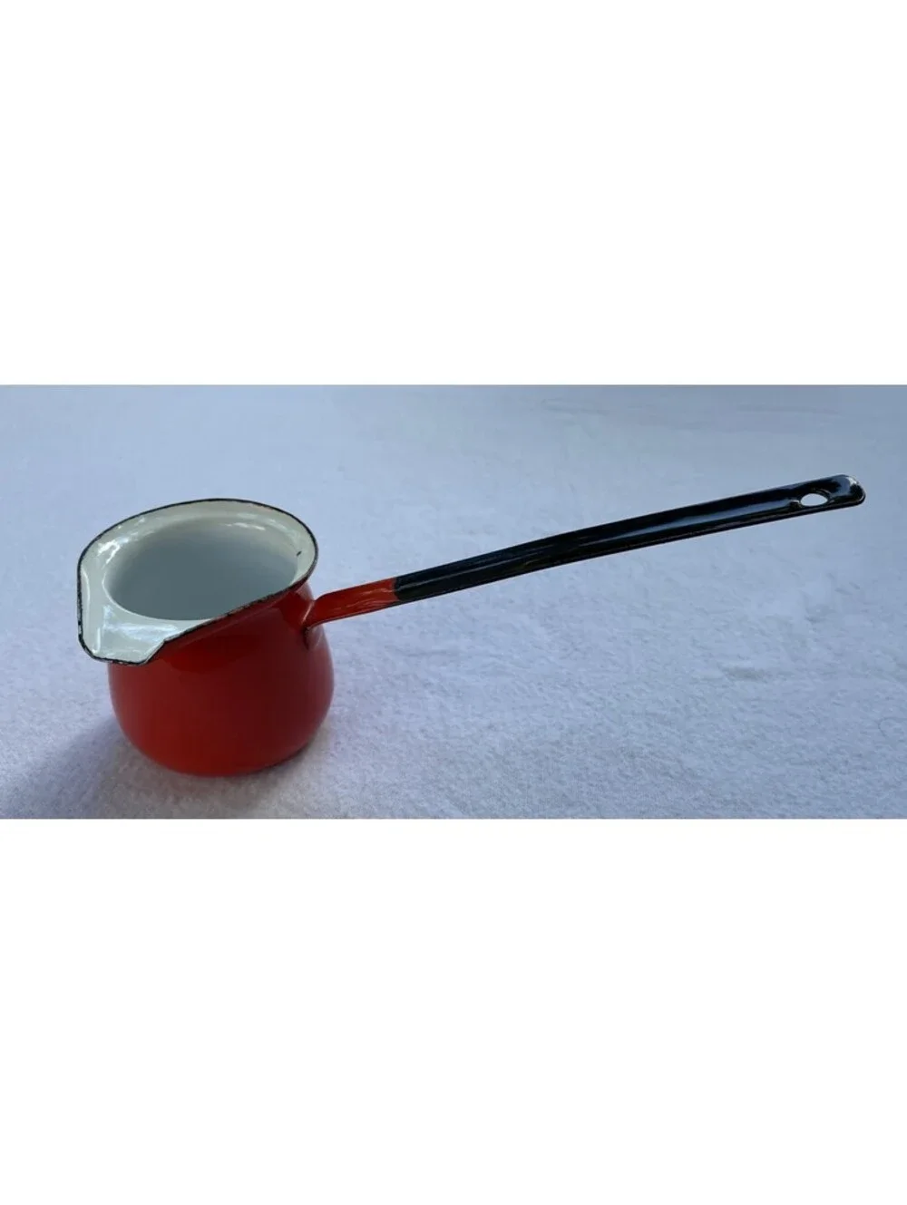 Vintage Enamel Ware Ladle Long Handled Red & White Country Kitchen, Syrup Coffee